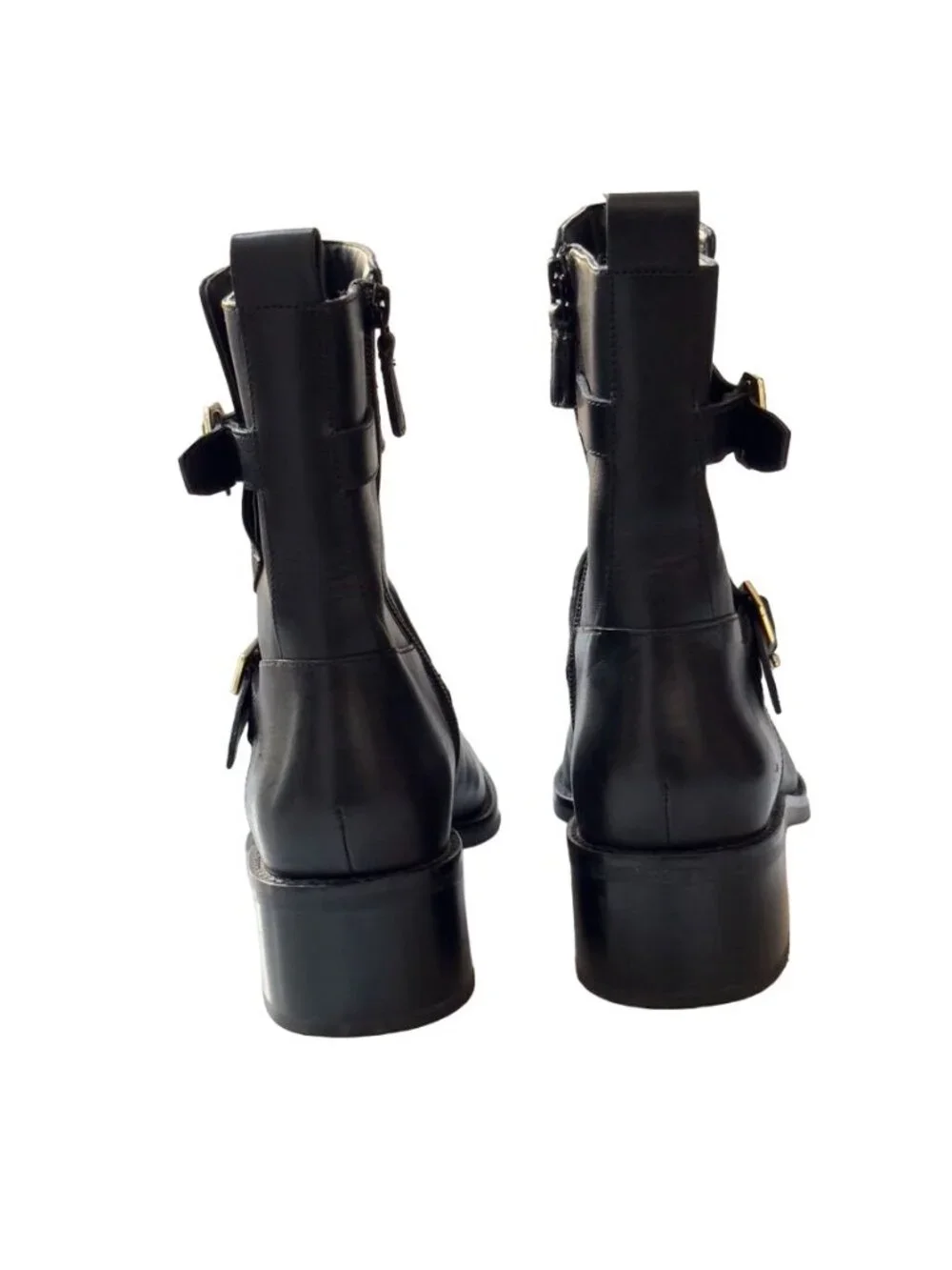 COLE HAAN Women's Leather Ankle Boots Black Side Buckles Size 8.5